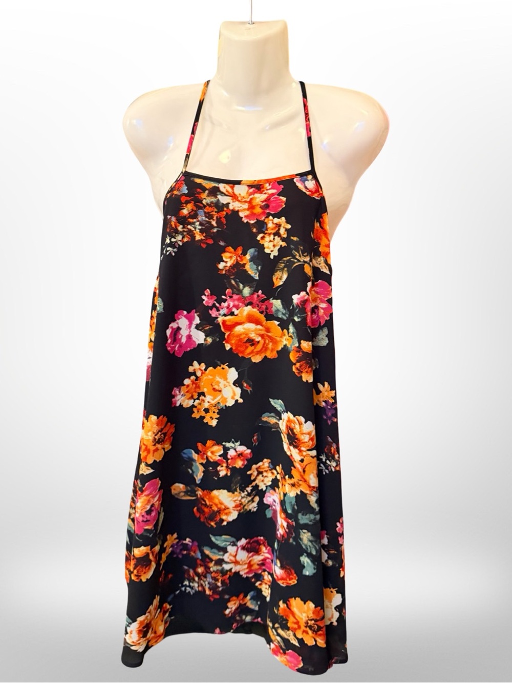 Fab’rik Floral Print Dress Open Back Adjustable Spaghetti Straps Size Medium